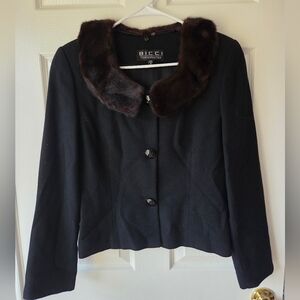 Bicci Florine Wachter Vintage Wool Jacket 8 Black Removable Fur Collar